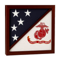2 Flags Display Case - Marine Corps Flag and American Flag