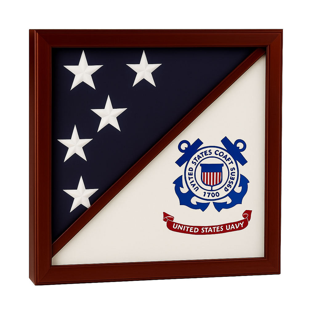 2 Flags Display Case - USCG Flag and American Flag