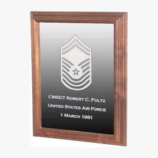 Military Laser Engraved Rank Insignia Mirror Frame - Oak Material.